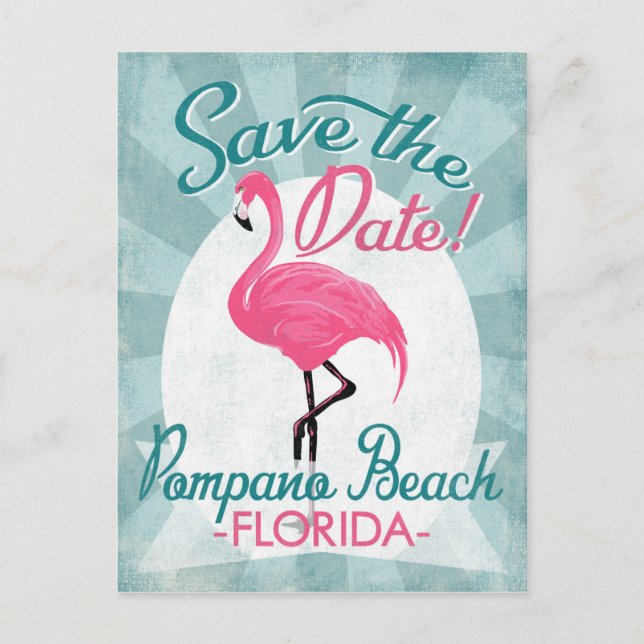 Pompano Beach Save Date Rosa Flamingo Meddelande Vykort (Framsida)