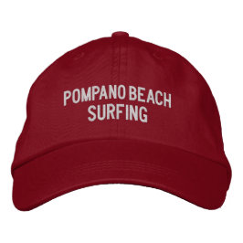 Pompano Beach Surfing Embroidered Baseball Hat Broderad Keps