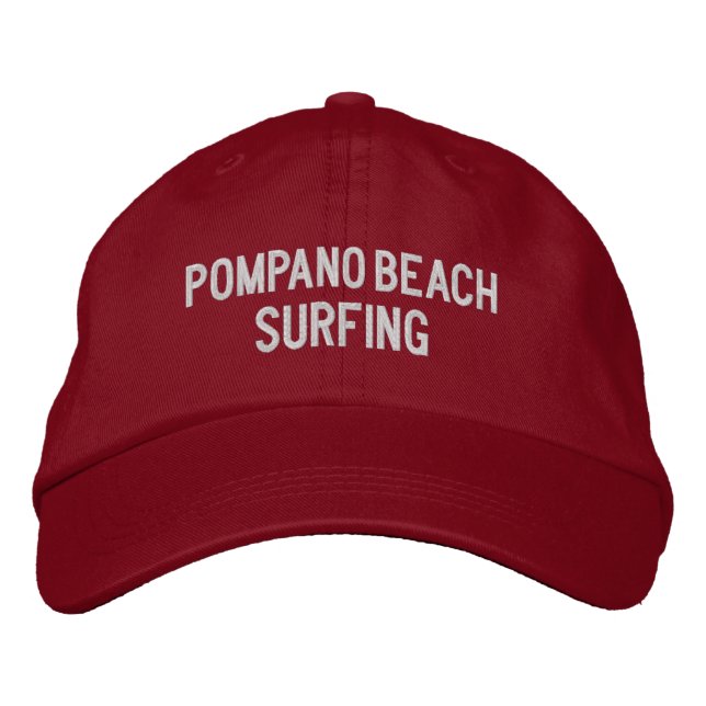 Pompano Beach Surfing Embroidered Baseball Hat Broderad Keps (Framsida)