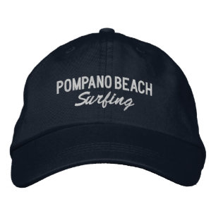 Pompano Beach Surfing Embroired Baseball Hat Broderad Keps