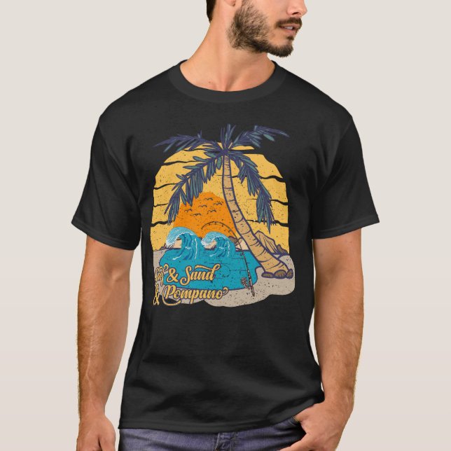 Pompano Fiske Strand Retro Surf T Shirt (Framsida)
