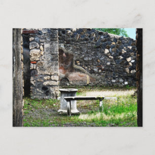 Pompei courtyard marble fontän och bänk vykort