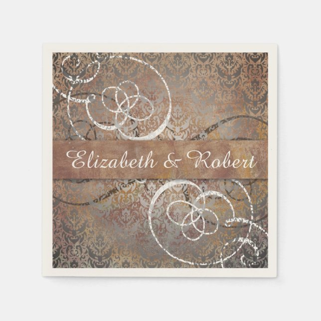 Pompei Damask Elegant Tuscan Antique Bröllop Pappersservett (Framsidan)