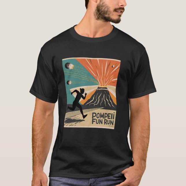 Pompeii 79 AD Roligt Springa Volcano Älskare T Shirt (Framsida)