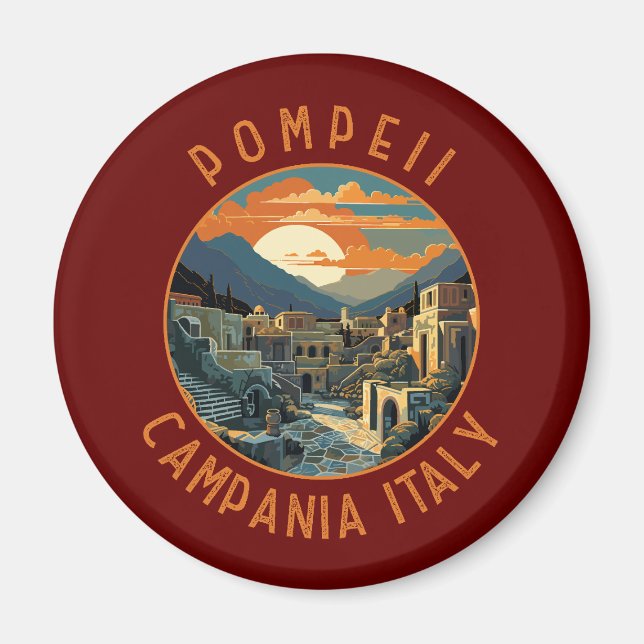Pompeii Campania Italien Retro Distress Circle Magnet (Framsidan)