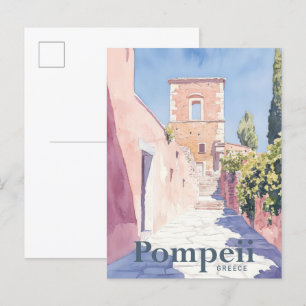 Pompeii Greece Watercolor Painting Travel Vykort