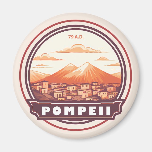 Pompeii Ruins Italien Travel Art Badge Magnet (Framsidan)