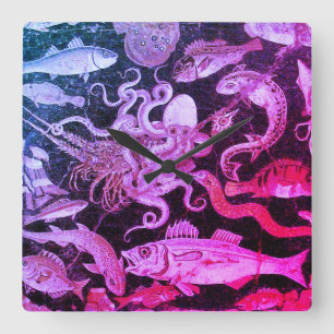 POMPEII SAMLING HAVS LIFE Rosa Blue Nautical Fyrkantig Klocka