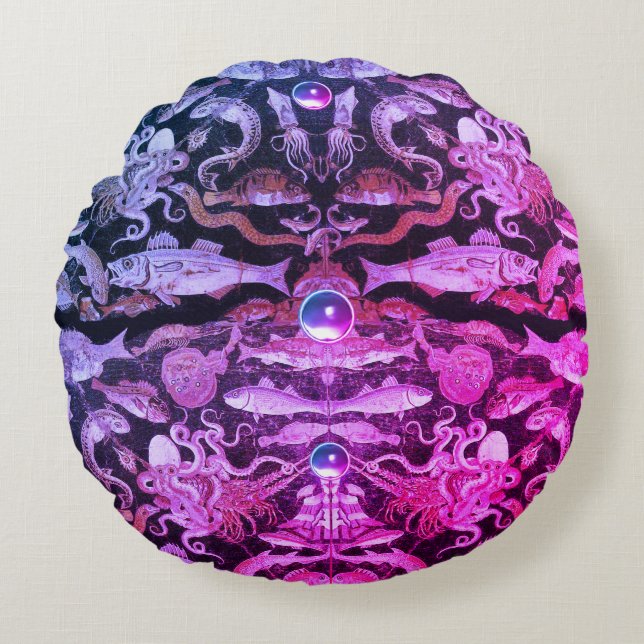 POMPEII-SAMLING/SJÖSS Nautisk Rosa Blue Rund Kudde (Framsidan)