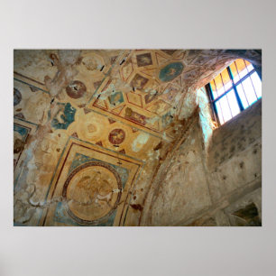 Pompeii väggmålningar på ett välvt tak poster