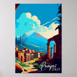 Pompeji Italien vintage resor illustration Poster