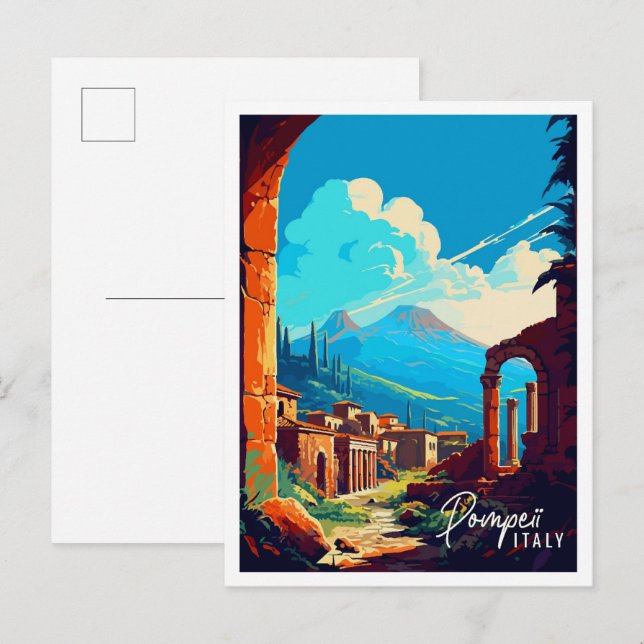 Pompeji Italien vintage resor illustration Vykort (Fram/baksida)