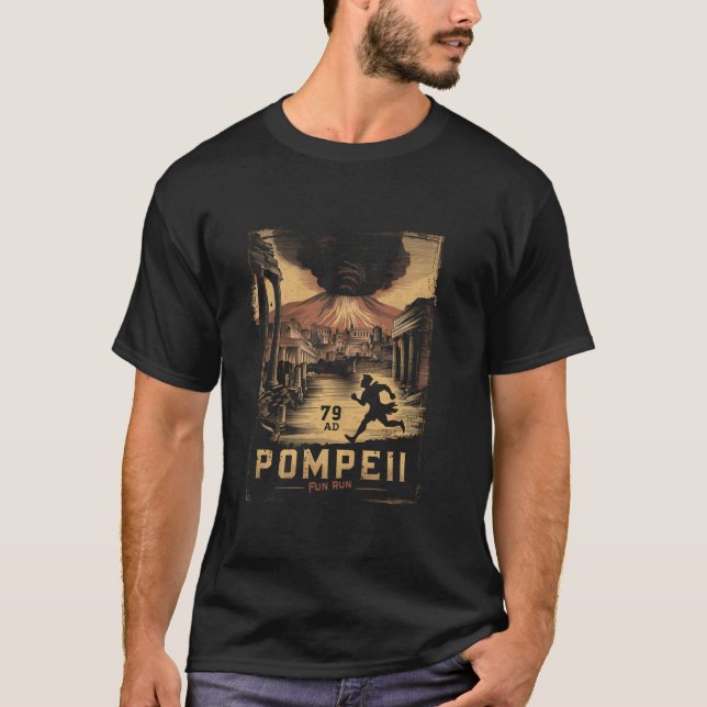 Pompeji-utbrott i 79 AD-Roligt Springa Volcano Lon T Shirt (Framsida)