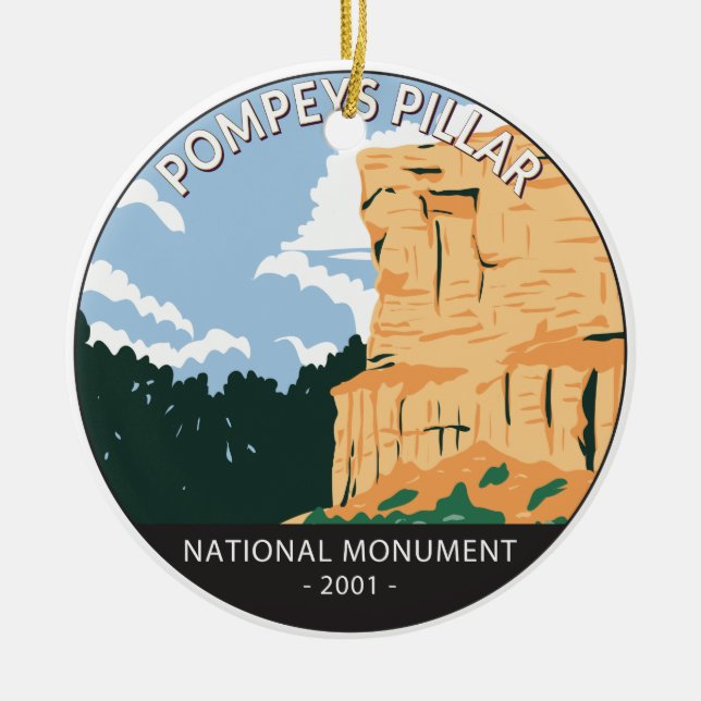 Pompeys Pillar National Monument Montana Vintage Julgransprydnad Keramik (Framsidan)