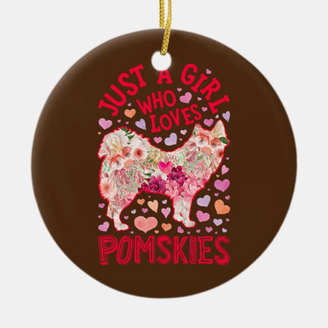 Pomsky är bara en flicka som Kärlek Pomskies Hund  Julgransprydnad Keramik (Framsidan)