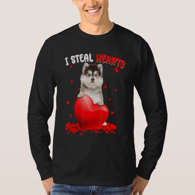 Pomsky Dog I Steal Hearts Cute Valentine Day Women T Shirt (Framsida)