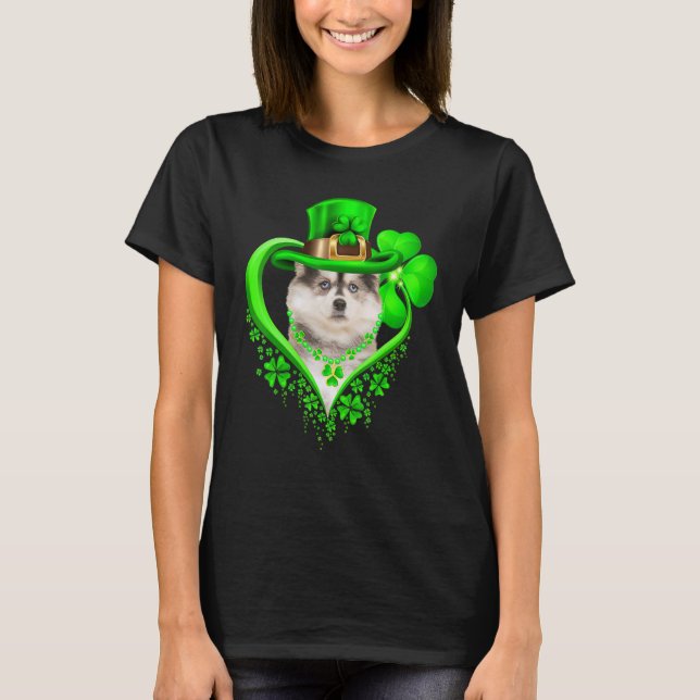 Pomsky Dog St Patricks Day Lover Irish Shamrock T Shirt (Framsida)