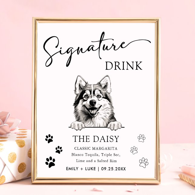 Pomsky Hund Bröllop Namnteckning Drink-tecken Poster (Skapare uppladdad)