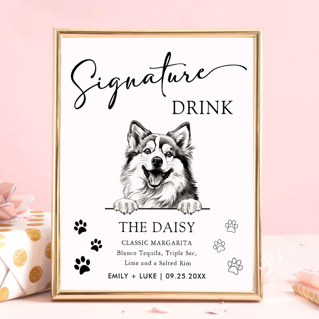 Pomsky Hund Bröllop Namnteckning Drink-tecken Poster (Skapare uppladdad)