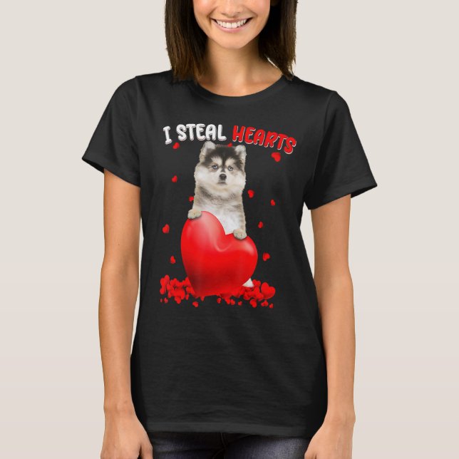 Pomsky Hund I Steal Hearts Cute Alla hjärtans dag  T Shirt (Framsida)