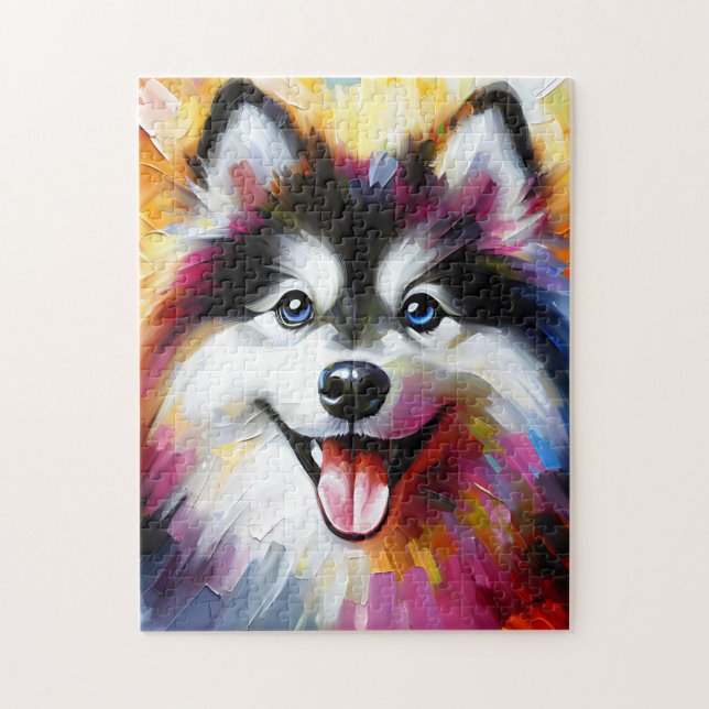 Pomsky Hund Porträtt Acrylic Art Print Hund älskar Pussel (Vertikal)