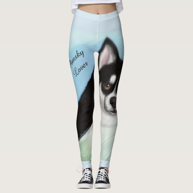 Pomsky hunddamasker leggings (Framsida)