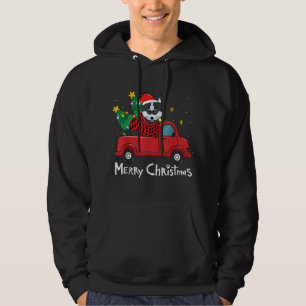 Pomsky jul Lastbil Träd Mamma Pappa Hund Julafton Hoodie