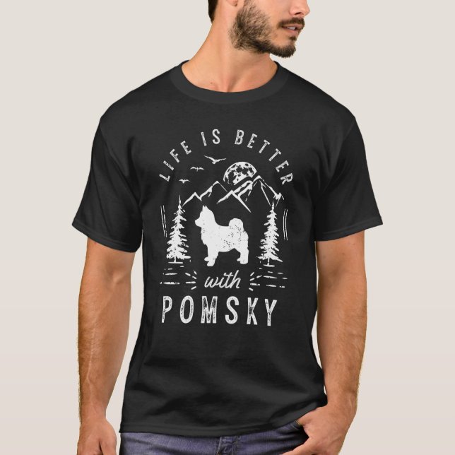Pomsky Life Better Mamma Pappa Hund T Shirt (Framsida)