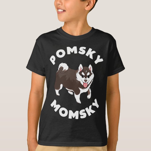 Pomsky Momsky för Hund Pet Mamma T Shirt (Framsida)