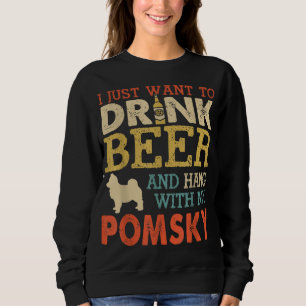 Pomsky Pappa Drink Beer Häng med Hund Funny Manar T Shirt