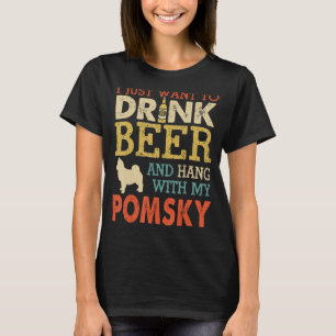 Pomsky Pappa Drink Beer Häng med Hund Funny Manar T Shirt
