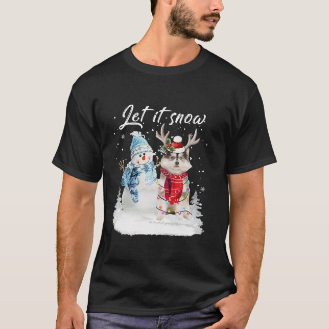 Pomsky Santa Hund jul Snögubbe Julafton Pajama T Shirt (Framsida)