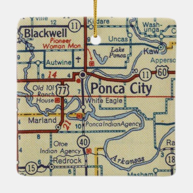 Ponca City OK Karta Julgransprydnad Keramik (Baksida)