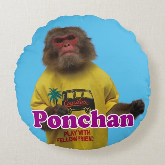 Ponchan cushion.　ぽんちゃんクッション rund kudde (Framsidan)
