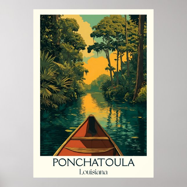 Ponchatoula Louisiana Vintage Bayou Canoe Art Poster (Framsidan)