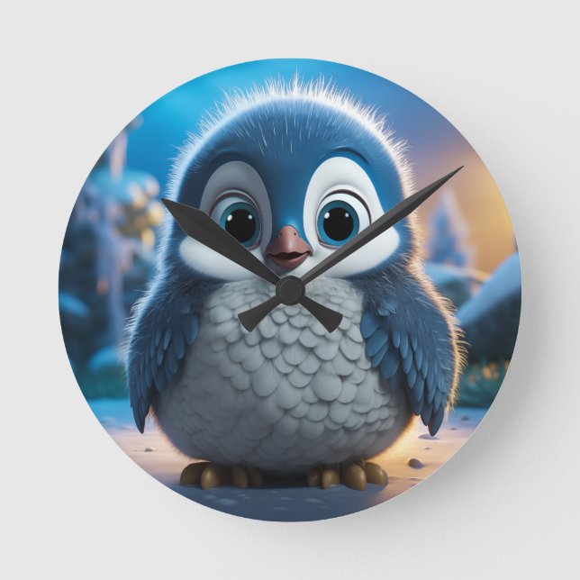 Poncho - En slät baby penguin Rund Klocka (Framsida)