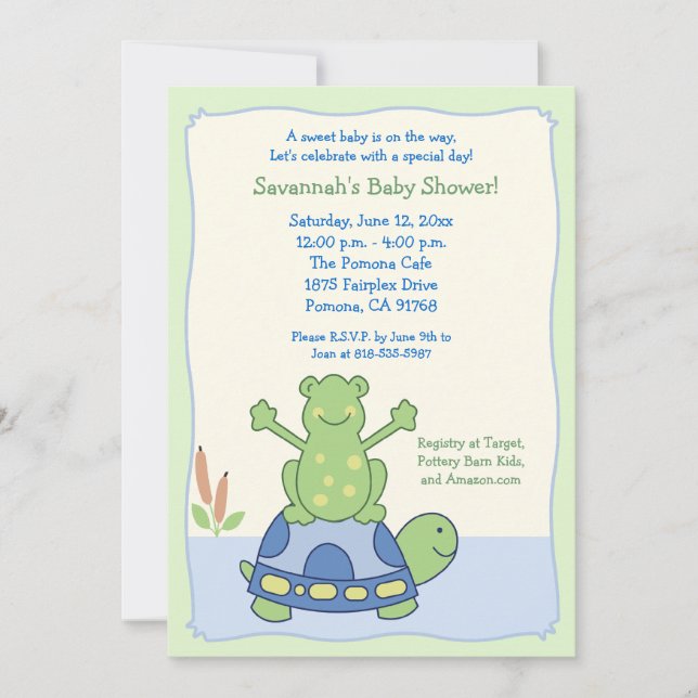 Pond Friends Frog Turtle Baby Shower-inbjudan Inbjudningar (Framsida)