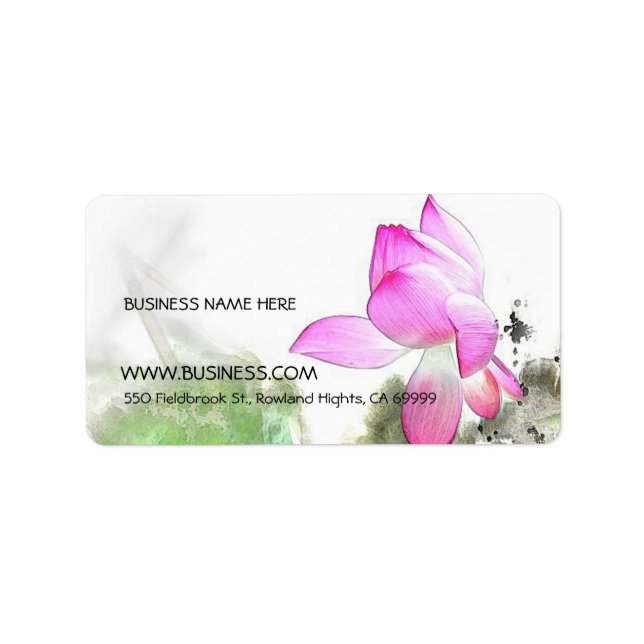 POND LOTUS l kinesisk penselmålning Adressetikett (Framsidan)