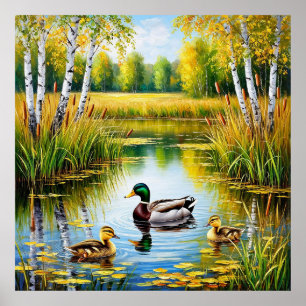Pond med ankor som simmar poster
