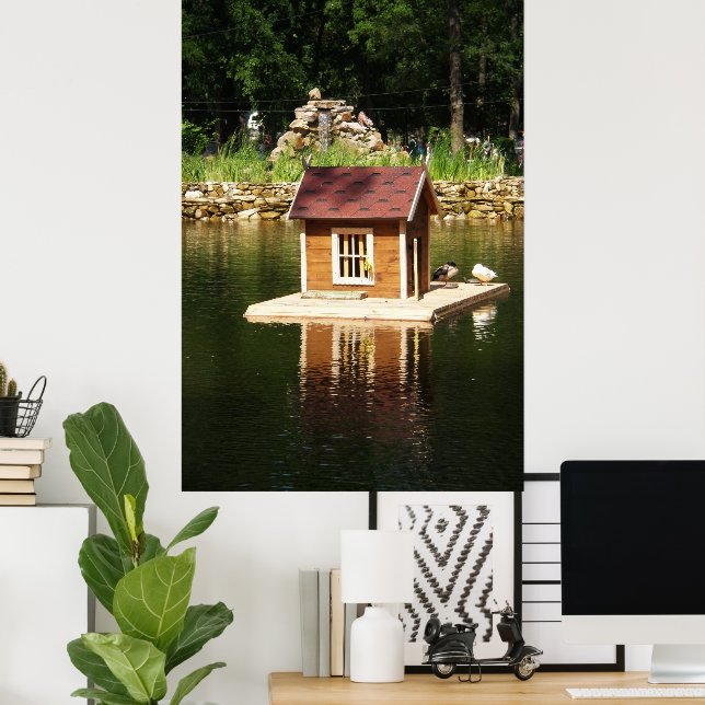 Pond med fågelhus poster (Hemmakontoret)