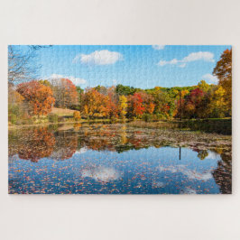 Pond, omgiven av färglöst deducerat Träd Pussel