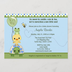 Pond Pals Anka Baby Shower-inbjudan Frog Turtle Inbjudningar