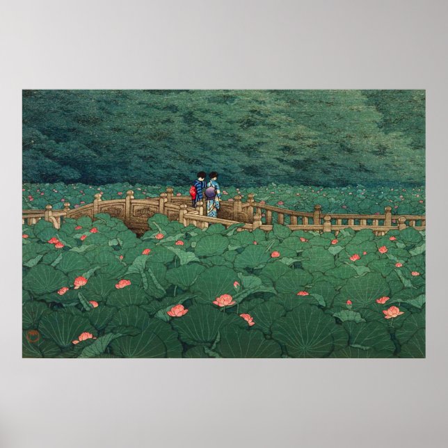 Pond vid Benten Shrine i Shiba Kawase Hasui Poster (Framsidan)