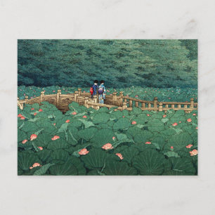 Pond vid Benton Shrine Kawase Hasui Vykort