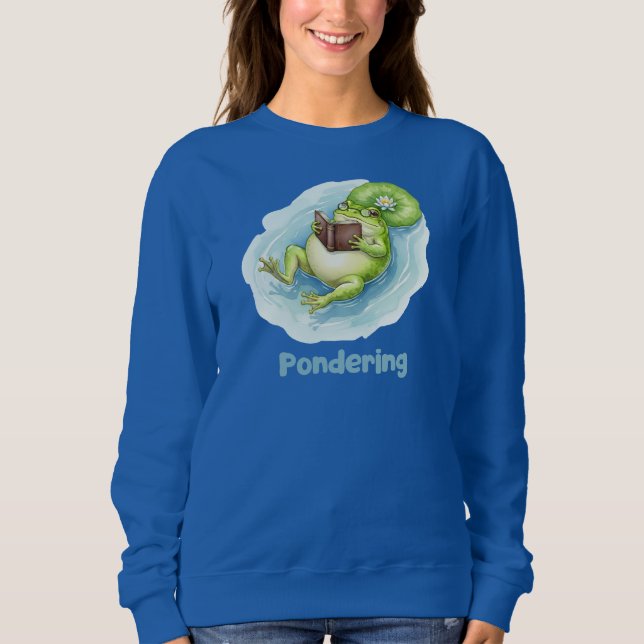 Pondering Frog Reading Book  T Shirt (Framsida)