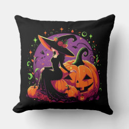 Pondering Witch Sitta på en Pumpkin Dekorativ kudd Kudde