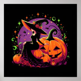 Pondering Witch Sitta på en Pumpkin Poster