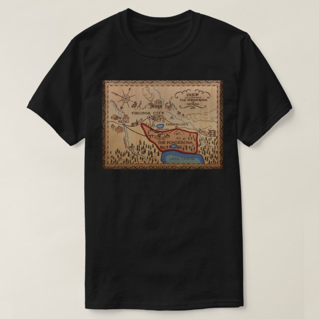 Ponderosa Karta - Bonanza Poster T Shirt (Design framsida)
