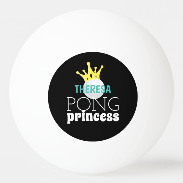 Pong Princess Teal Personlig Namn Pingisboll (Framsidan)