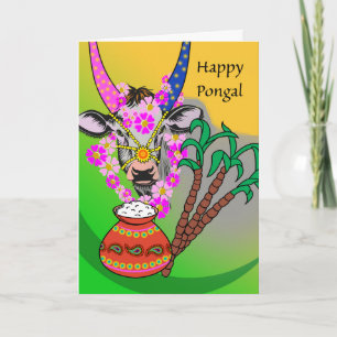 Pongal, dekorerad kon, Pongal Ris, socker Kort